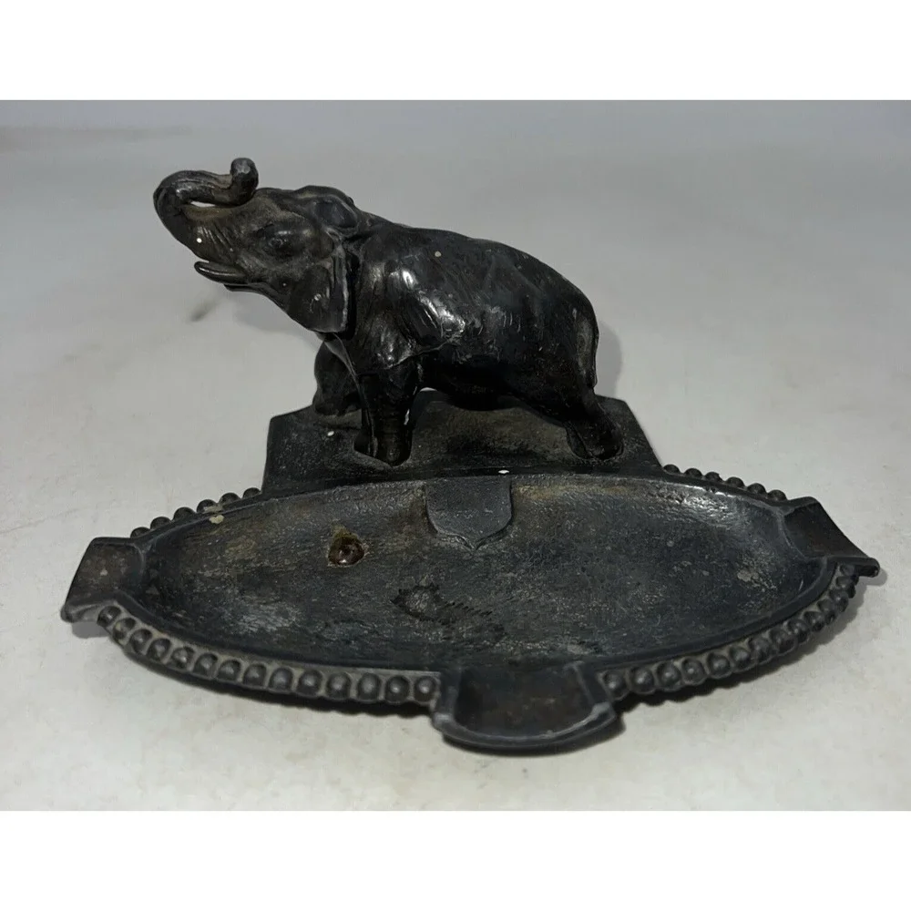 VTG Cast Iron Ash Tray Soap Dish Black Metal Elephant Trunk Up